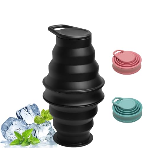 Eastrise Foldable Water Bottle,Camping Water Bottle of Silicone Travel Essential,Foldable Gym Bottle,Leakproof Hiking Accessories for Travel,Hiking,Camping,Running (Black)