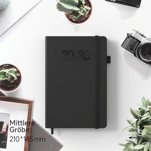 JAYSOO® Terminplaner 2026 Wochenplaner 21x14.5cm Tageplan und Stundenplan, 12 Monate Terminplaner Hardcover (Jan.-Dez.2026) für Arbeit, Lernen und Familienplan - Schwarz