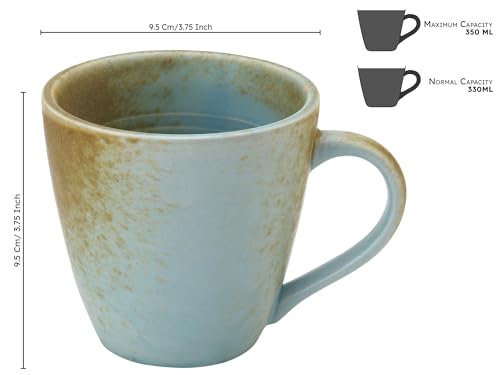 Image of Bodhi House Handmade Reactive Glaze Ceramic Coffee Mug Set of 4 Pieces (350 Ml), Stoneware Tea Cup, Microwave Safe Large Milk Mug, Ideal for Daily use, Casual Gatherings and Gifting, Turquoise-Copper