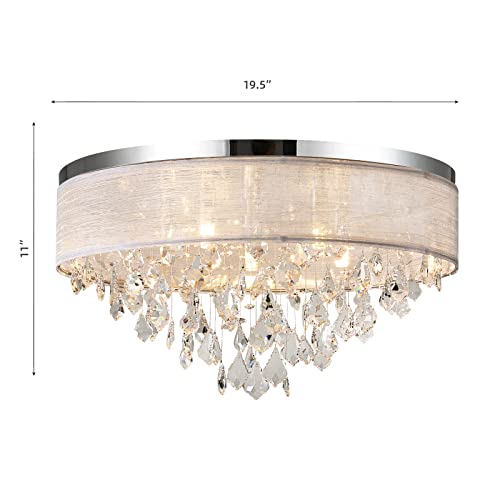 Jonsi Flush Mount Ceiling Light Fixture 19.5 Inches, Flush Mount Crystal Chandelier, Closed To Ceiling Light Fixtures With Fabric Shade, Drum Modern Chandelier For Bedroom,Living Room,Closet #TOP2