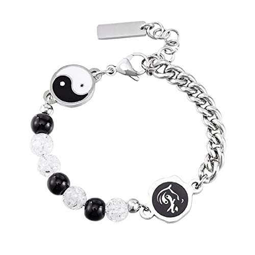 Aleasha Edelstahl Ying Yang Armband für Damen Mit Kristall Perlen ArmbäNder Schmuck Geschenk Cover