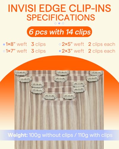 Image of Full Shine Injection Seamless Hair Extensions Clip in, Ash Blonde Balayage
