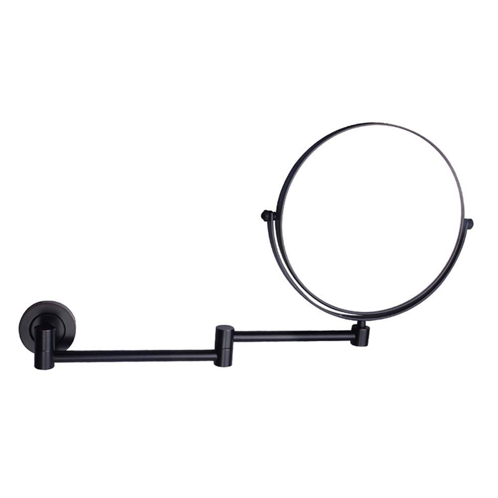 Espejo de maquillaje Montaje en pared, Doble Cara 3X Ampliación Espejo de baño giratorio de 360 ° Espejo de afeitar de Forma Redonda plegable extensible,Gold_8inch (Black 8inch)