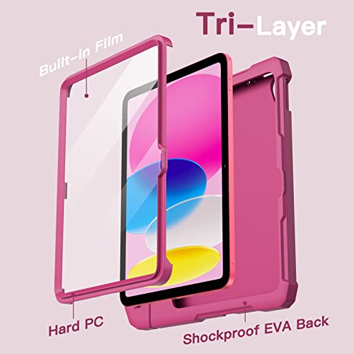 Image of JETech Kids Cover Case for iPad (A16) 11th /10th Generation (2025 /2022) with Built-in Screen Protector, Shockproof Full-Body Handle Stand Tablet Protective Cover (Plum)