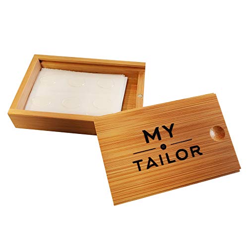 Collar Stay Stickers For Men & Women - Double Sided Tape For Fashion - Shirt, Tie & Belt Anchor - Shirt Button Repair - With Magnetic Luxury Bamboo Storage Box (66 Pack) #TOP7