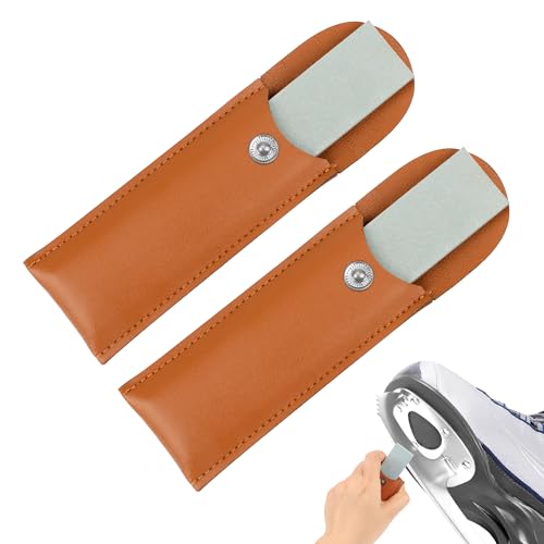 Anglekai 2PCS Ice Skate Sharpener, Hockey Skate Blade Sharpener Tool with 2PCS Leather Covers for Sharpening