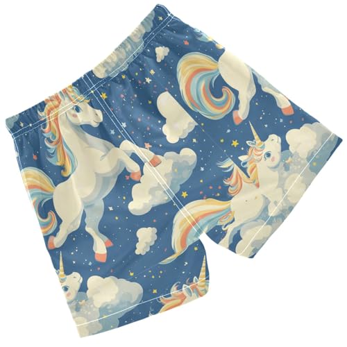 Pigsaly Boys Swim Trunks Colorful Unicorns White Clound Boys Board Shorts Swimsuit Swimwear Summer Bathing Suit XS2