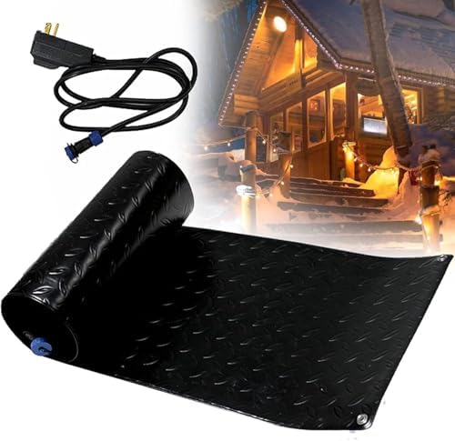 Electric Heated Driveway Snow Melting Mats, Non-Slip PVC Ice Melt Pad, Outdoor Heated Mats with Power Cord, Rubber Snow Melting Mats (55 x 500 cm)