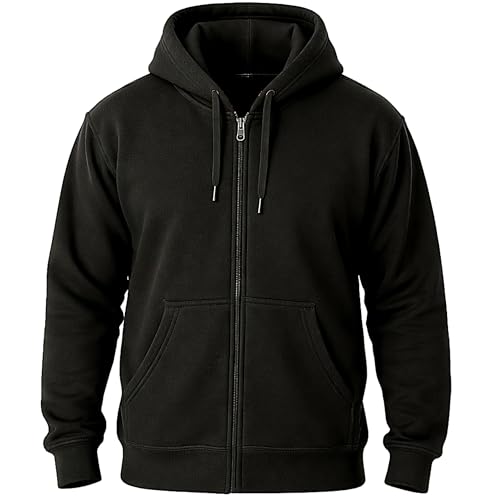 Image of Golomak® Mens Fleece Zip Up Hoody Jacket Long Sleeve Sweatshirt Hooded Top Mens Plain Winter Wear Zipper Hoodie (Black, X-Large)