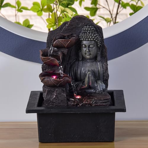 Miniatura 14 de Zen Light Spiritualite - Fuente De Polirresina De Color Marrón Oscuro, 21 X 21 X 26 Cm.