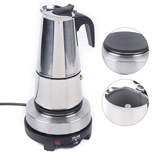 Commercial Stainless Steel Espresso Maker, Coffee Urn with Electric Stove 6 Cups Stainless Steel Mocha Coffee Maker Pot Percolator Hot Beverage Dispenser for Party Home Wedding Cafe (6Cups 300ml)