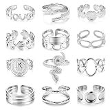 FIOROYAL 12 Pcs Bagues pour femme Bagues Empilables en Acier Inoxydable Bagues Midi Boho Bague Ouvert Reglable Bague Chevaliere Bagues de Promesse de Mariage Argent