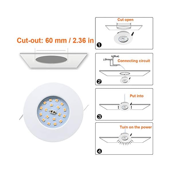 Kimjo LED Einbaustrahler 5W Neutralweiß 4500K Ultra Flach 25mm LED Badeinbaustrahler 500lm Rund Weiß IP44 für Badezimmer… – Bild 6