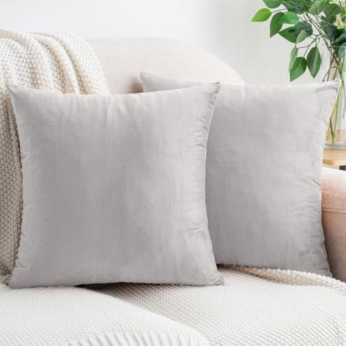 HWY 50 Silver Grey Throw Pillow Covers Velvet 22x22 Inch Pack of 2