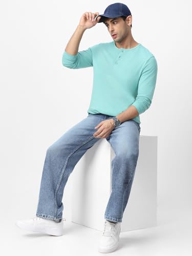 Image of Urbano Fashion Men's Solid Henley Neck Slim Fit Full Sleeve Cotton T-Shirt