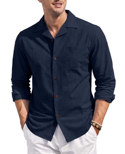 Image of Zombom Men's Cotton Blend Shirt with Full Sleeves Solid Pattern Cuban Collar Neck Line Regular Fit and Standard Length | Solid Shirt for Man Cotton | Shirts for Mans