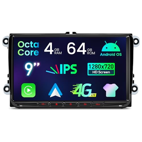 XTRONS 9" Android Car Stereo 4+64GB Radio Player for VW Candy Golf Jetta Passat Polo Skoda Seat, IPS Screen AKM DSP 4G Wireless CarAuto Play GPS Navigation Bluetooth WiFi Cooling System, Optional DAB+