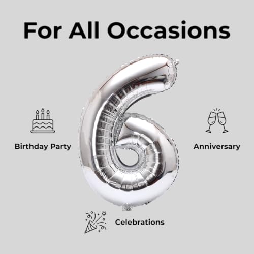 Image of YPSelected 32 Inch Large Foil Helium Number Balloon Birthday Wedding Party 0-9 (Silver, 6)