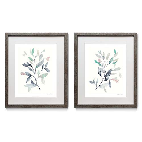Floral Wall Art, Rustic Silver Distressed Frame 2-Piece Wall Décor Set: Plumeria, Marigold, Wild Flowers, Dogwood, Dandelion, Coral, Home & Office, Ready to Hang 16x20 - Water Branches I