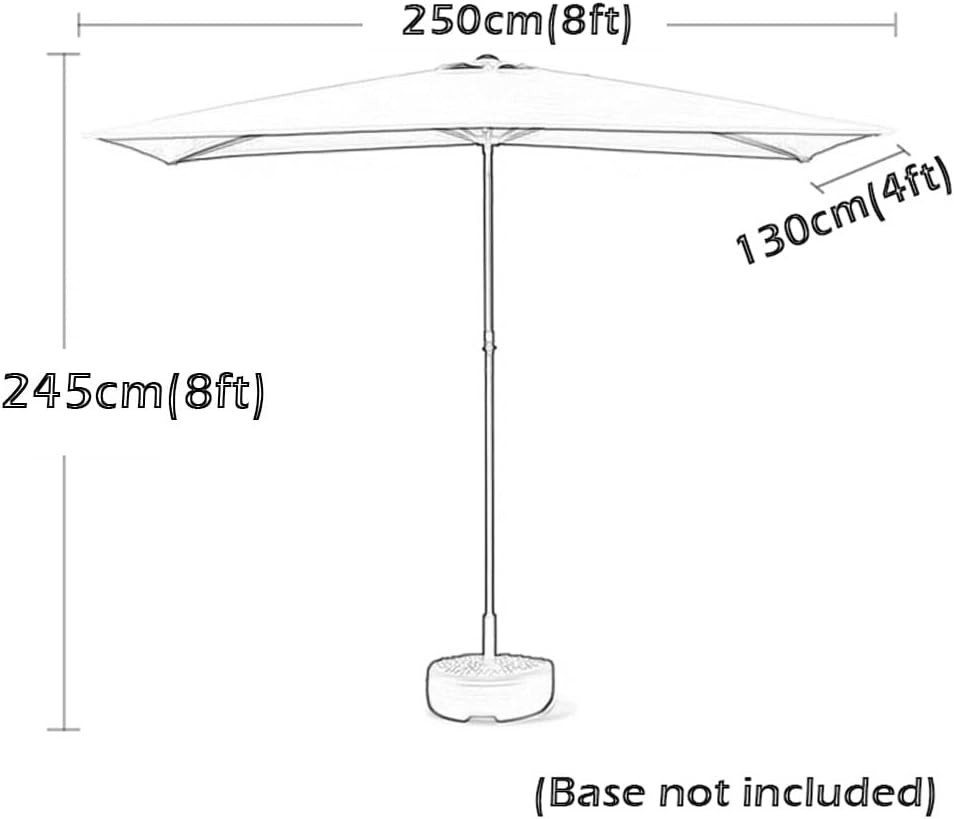 250×130cm(8×4ft) Half Rectangular Patio Umbrella Outdoor with Crank and 5 Ribs Market Parasol for Cafe Deck Wall Balcony Window
