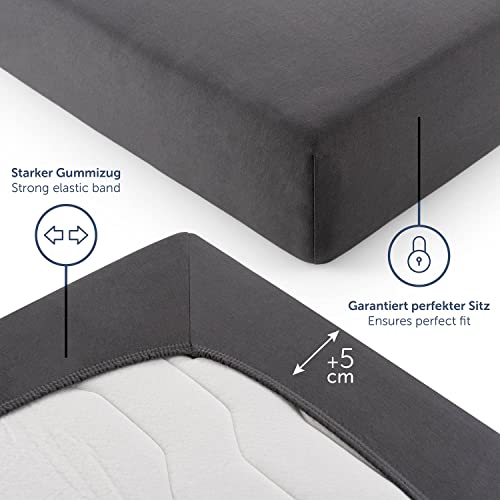Blumtal® Premium Spannbettlaken 140x200 Topper Jersey 2er Set - Oeko-TEX zertifiziertes Bettlaken aus Baumwolle - Leintuch 140x200 Anthrazit – Ansicht 4