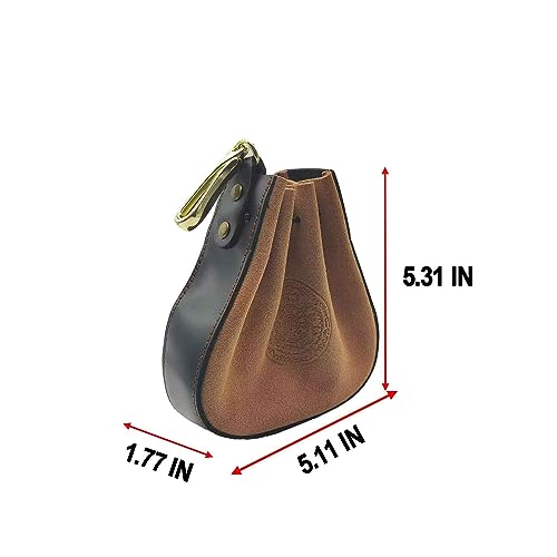 Leather Mini Medieval Pouch, Genuine Leather Drawstring Coin Bag Coin Organizer Credit Card Holder Small Leather Drawstring Pouch Travel Wallet Wristlet Strap Bag for Men Women (Black)2