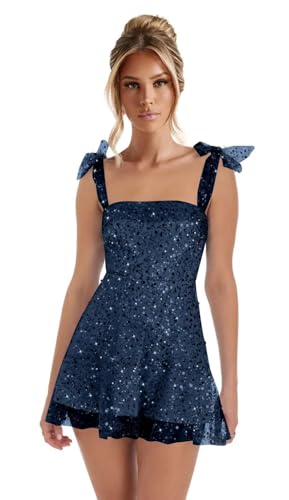 Tulle Spaghetti Straps Homecoming Dresses 2025 Sequin Sparkly Cocktail Dress Aline Bow Graduation Gown