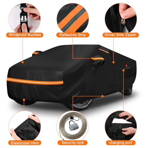 Image of Waterproof Car Cover Replace for Tesla Cybertruck, 6 Layers All Weather Car Covers with Zipper Door & Windproof Bands for Snow Rain Dust Protection