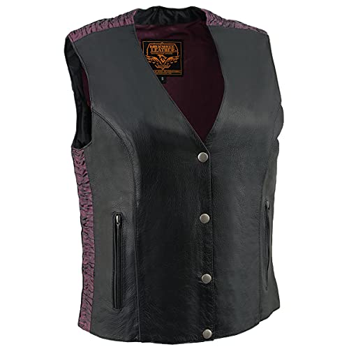 Milwaukee Leather MLL4570 Women's Studded Phoenix Black/Purple Leather Motorcycle Vest w/Embroidery Art - Large by Milwaukee Leather - Image 2