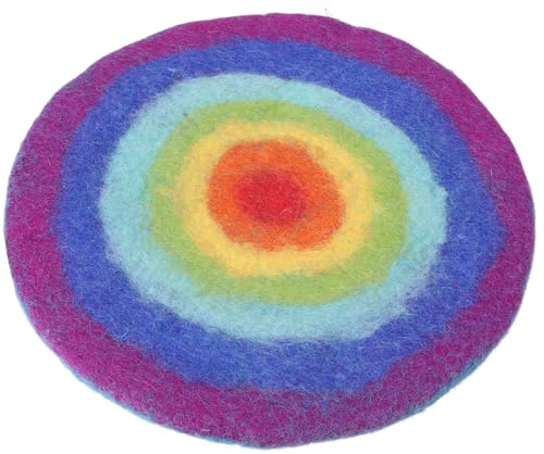 GURU SHOP Filz Stuhlauflage, Boho Sitzkissen, Handgefertigtes Rundes Filzkissen 35 cm - Regenbogen