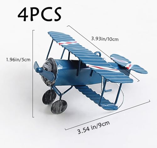 4 Pcs Vintage Metal Planes Model Decor Iron Retro Aircraft Glider Biplane Model Hanging Ornaments (Blue)