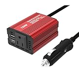 APINEE Premium 150W Car Power Inverter DC 12V to AC 110V with Car Battery Level Display 1A/2.1A USB Port for Laptop, Phone, iPad etc ... (Blue)