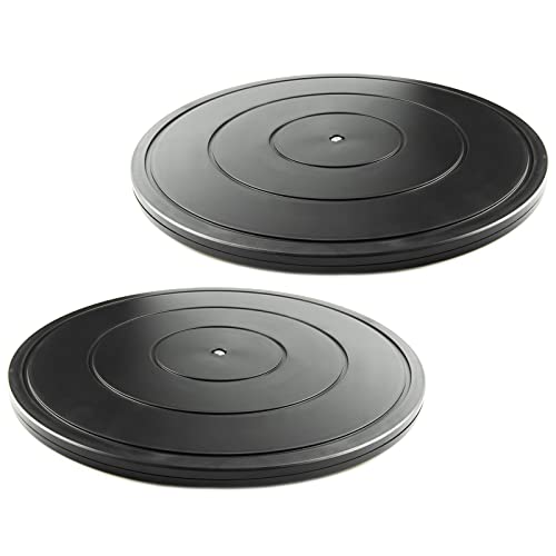 Image of 16 Inch Lazy Susan Turntable - Heavy Duty Rotating Swivel Steel Ball Bearings - Flat Base Stand for TV /Computer /Monitor /Arts /Crafts /Bonsai /Statue /Cabinet Organizer (2 Pack /Black)