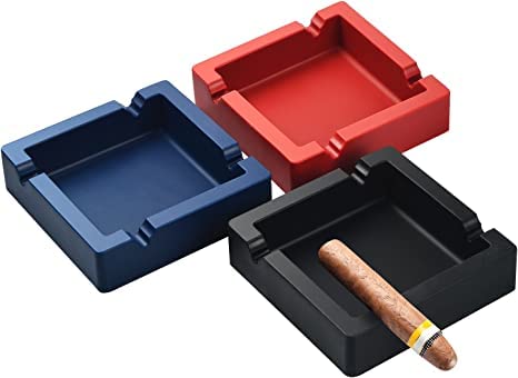 Large Silicone Ashtray for Cigars Cigarettes Outdoor Ashtray Built-in 4 Dual-use Cigarette Cigar Holder Unbreakable Heat Resistant Ashtrays for Outdoor Indoor Ashtrays Home Decor (Black Blue Red)
