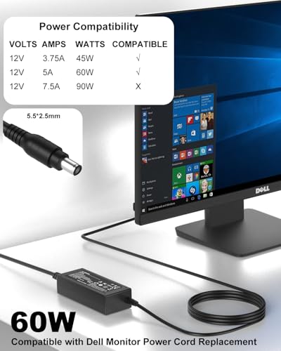 Image of 12V AC Adapter Compatible with Dell Monitor Power Cord Replacement 27 inch 24 inch 23 inch 22 inch 21.5 inch S2316H S2316M S2318H S2318HN S2318NC S2319H S2340L S2340LC S2440L Monitor Power Supply