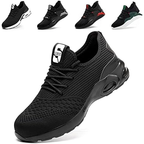 Nasogetch Safety Trainers Men Women Steel Toe Cap Trainers Lightweight Safety Shoes Breathable Air Cushion Non Slip All Black 270 44 EU 10 UK Cover