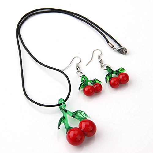 Preisvergleich Produktbild Glas Kirsche Ohrhänger Halskette Collier Schmuck Modeschmuck