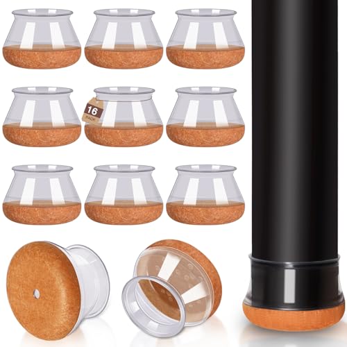 Image of Chair Leg Floor Protectors Round Chair Leg Protectors for Hardwood Floors Silicone Caps Felt Furniture Pads Covers Anti-Scratch Reduce Noise 16 Pack Clear Round X-Large Fit 1-1/2" to 2" (38-50mm)
