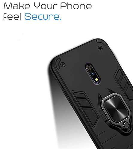 Image of Pikkme D5 Tough Armor Bumper Back Cover Case for Realme X |Ring Holder & Kickstand in-Built (Black)