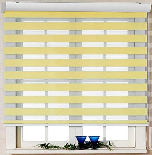 Custom Cut to Size, [Foiresoft Basic, Yellow, W 55 x H 64 inch] Zebra Roller Blinds, Dual Layer Shades, Sheer or Privacy Light Control, Day and Night Window Drapes, 10 to 110 inch Wide