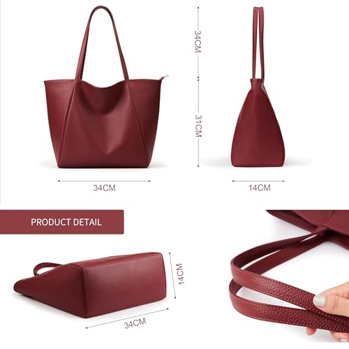 Image of KALIDI Large Tote Bag Vegan Leather Casual Zipper Work Bag Weekender Hobo for Women 16L Oversize Shoulder Travel Purse