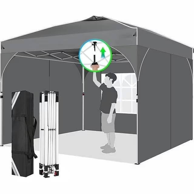 hoteel 10x10 ez up pop up canopy tent, party tents with one push central button air vent, instant canopy tent with sidewalls & reflective strip, deep gray