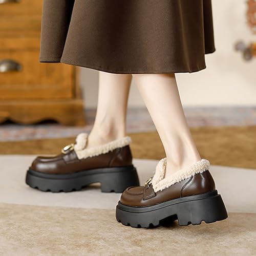 Women's Winter Fuzzy Chunky Platform, Fur-Lined Oxford Comfortable Thick Sole Elevator Shoes4