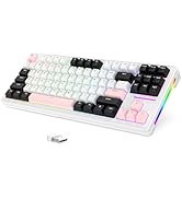 LexonElec x ATTACK SHARK M87 75% Draadloos Gaming Toetsenbord, Tri-Mode-BT5. 0/2,4G/Bedraad, 27 RGB Backlit, TKL Hot-swap Lineaire Switch, QWERTY Zijwaartse Printgradiënt PBT Keycap-Zwart/groen