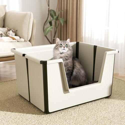 Caixa de areia portátil para gatos caixa de areia de entrada baixa caixa de areia de gato de alta fa