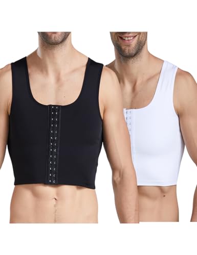 DownLTL Hombres Corsé compresión Plana Chest Binder Flat Esconder ginecomastia Compresión para Adelgazar, Camiseta de Tirantes para Entrenamiento (FR/ES, Letras, L, Regular, Regular, Blanco/Negro)