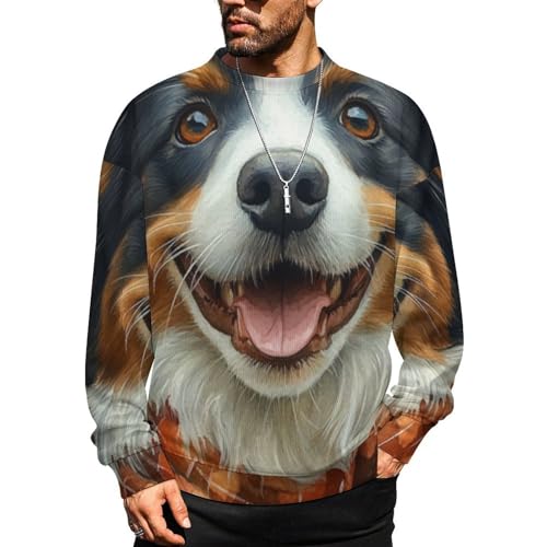 Mens Crewneck Sweater Halloween Dog Crew Neck Sweater Long Sleeve Pullover Sweaters