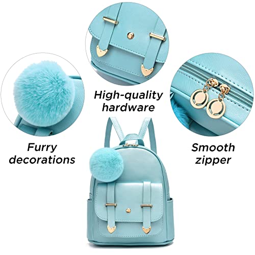 Image of I IHAYNER Girls Fashion Backpack Mini Backpack Purse for Women Teenage Girls Purses PU Leather Pompom Backpack Shoulder Bag