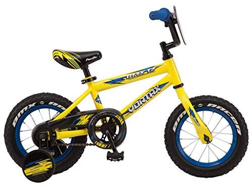 Pacific Vortax BMX Style Kids Bike, for Boys and Girls Ages 1 to 4, Single Speed, 12-Inch Wheels with Removable Training Wheels, Rear Coaster Brake, Yellow