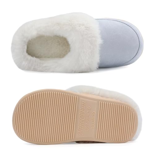 ninecifun women39s and men39s memory foam house slippers faux fur lined indoor fuzzy slippers with no-slip sole slip on suede home shoes warm winter gift for women amp men
